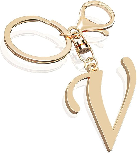 Cute Stainless Steel Gold Initial Letter Keychain for Women Girl, Charms for Key Handbag Backpack Bag, Personalized Gift