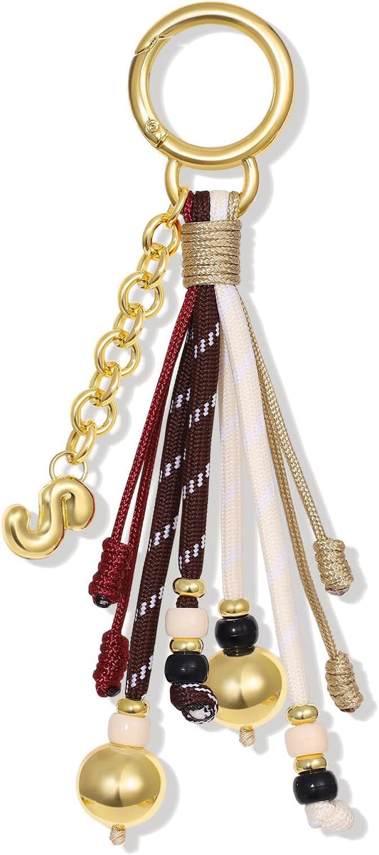 KissYan Christmas Initial Bag Charm for Women, Colorful Rope Purse Keychain With Puffy Letter, Handbag Charm for Backpack