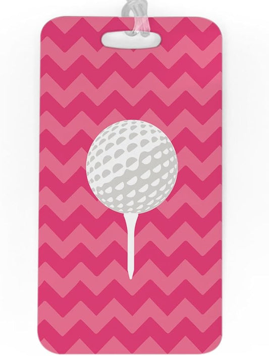 ChalkTalkSPORTS Golf Luggage & Bag Tag | Golf Ball and Tee | Custom Info on Back | Large | Pink