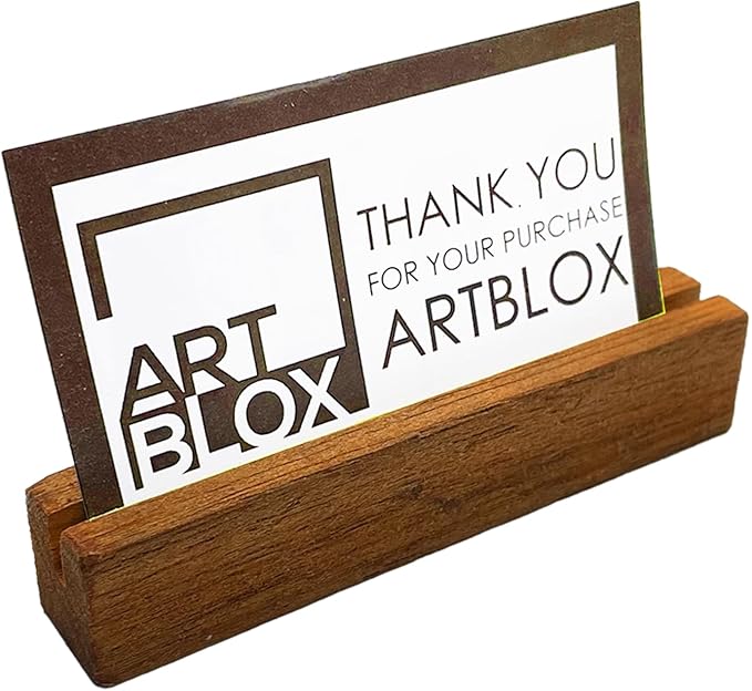 Artblox Personalized Office Desk Name Plate and Business Card Holder | Clear Acrylic Glass with Teak Wood Stand | Flower Stripe Design Customized with Your Name and Credentials Office Desk Décor