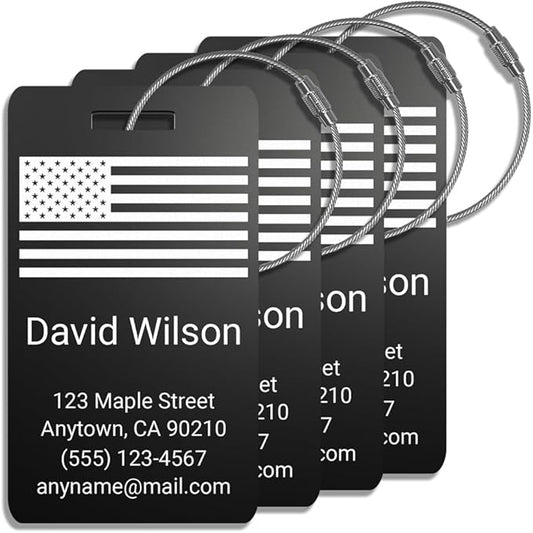 Personalized Luggage Tags for Suitcases – Custom Metal Name Tag for Travel, Golf Bag, and Baggage – Durable Aluminum Luggage Name Tags (Pack of 4)