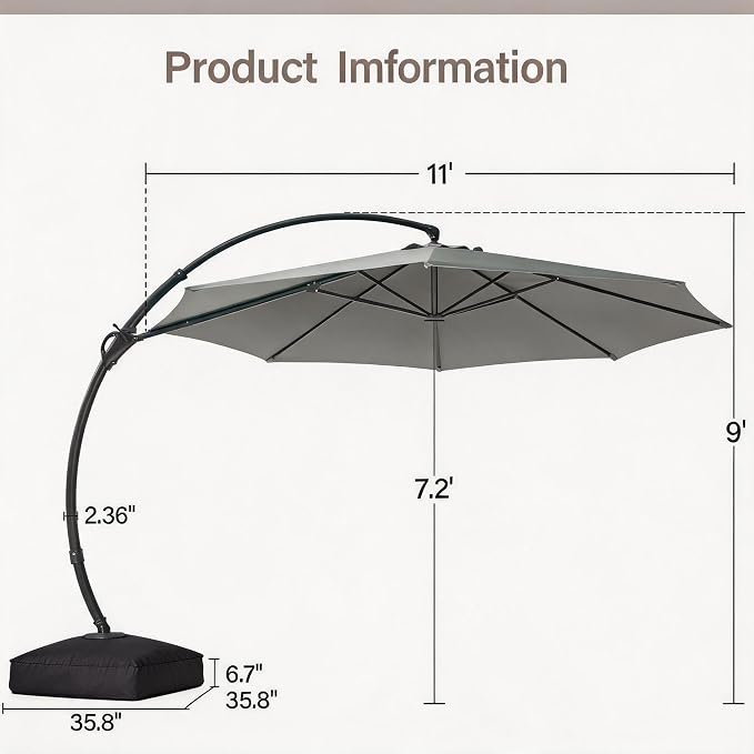 Outdoor Patio Umbrella with Base included, 11 FT Deluxe Curvy Cantilever - Image 3