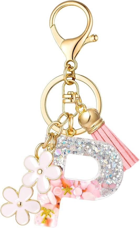 SELOVO Girls Pink Flower Chain Cute Keychain Initial Keychain Key Chain for Women