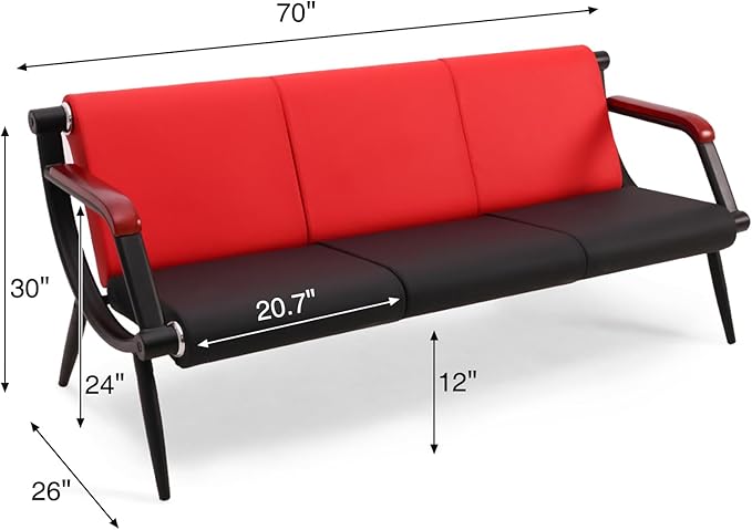 wonline Waiting Room Bench, Office Furniture Reception Chairs with Arms, Leather Chairs is Suitable for Clinic,Airport,Hospital,Barber,Salon,Bank-(Red&Black,4pcs)