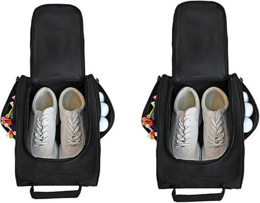 Goloni 2 Pcs Golf Shoe Bag for Men & Women, Padded Travel Shoe Bag with Side Accessory Pockets,Sport Shoe Carrier for Golf Shoes,Socks,Tees & Balls,Durable & Lightweight Design(Black)