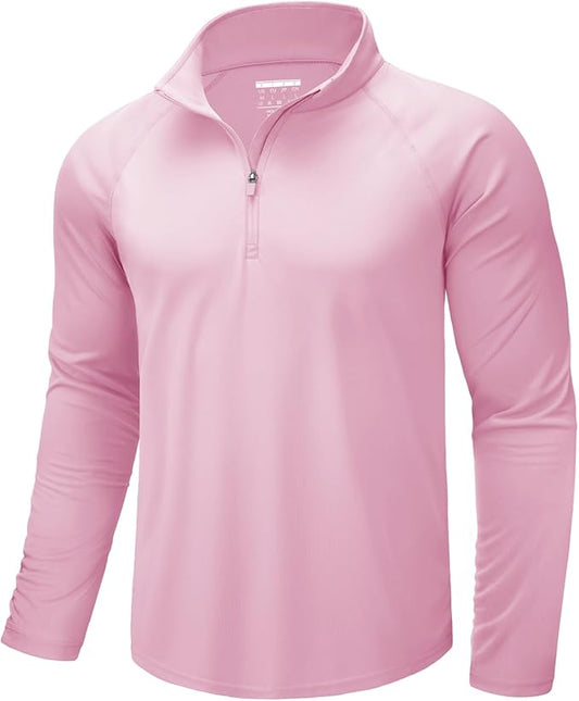 CRYSULLY Men's Long Sleeve 1/4 Zip Shirts Sun Protection Pullover UPF 50+ Rash Guard Running Lightweight T Shirt