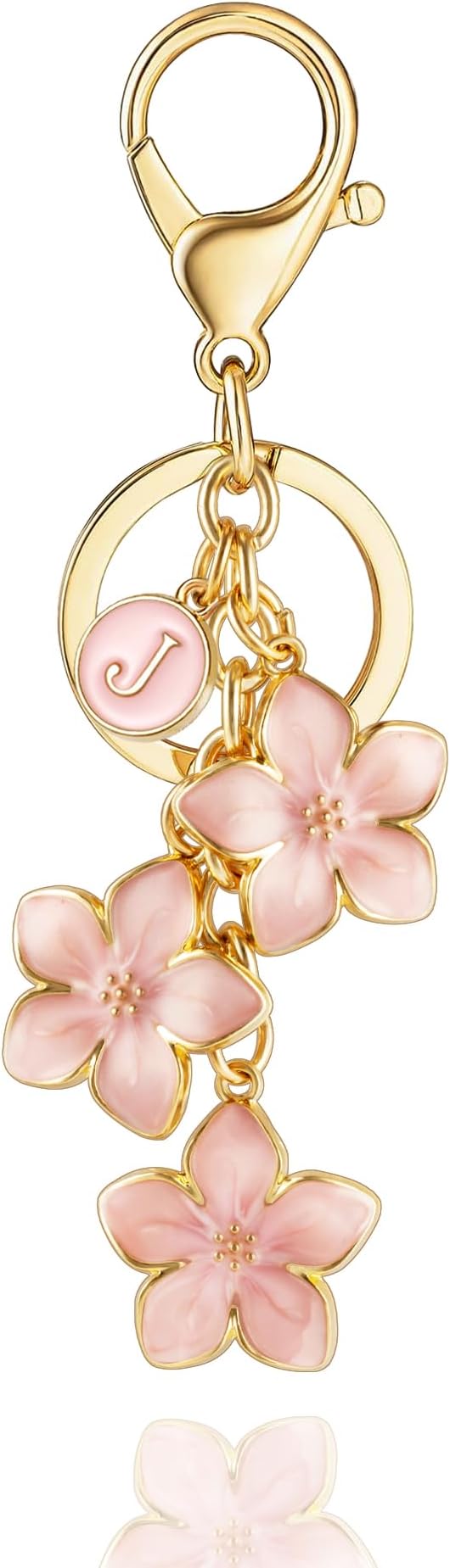 XGALBLA White/Pink/Black Big Cute Flower Initial Letter Keychain for Women, Flower Bag Charms Enameled Keychain Handbag Purse