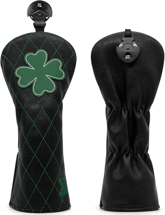 Golf Club Headcover Live Lucky 3 Wood Headcover Magnetic Closure Elegant Embroidery Premium Leather Driver Covers Fairway Wood Covers Hybrid Headcover Shamrock Golf Head Covers