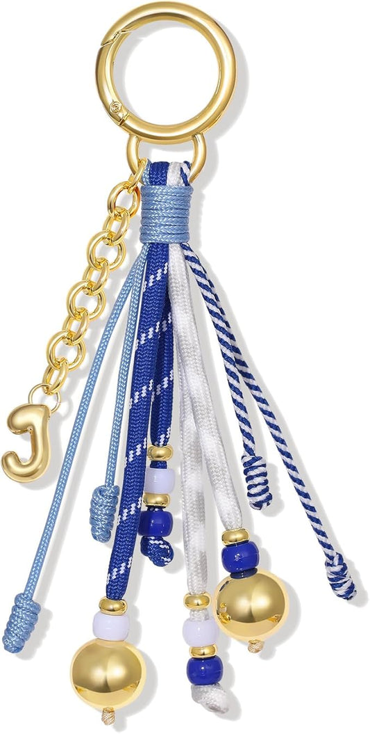KissYan Christmas Initial Bag Charm for Women, Colorful Rope Purse Keychain With Puffy Letter, Handbag Charm for Backpack
