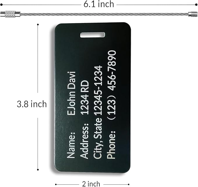 5 Pack Custom Engraved Luggage Tags, 3.8 x 2 inches Waterproof Personalized Luggage Tags, Aluminum Personalized Bag Tags for Suitcases/Backpack/Luggage Accessories [Black]