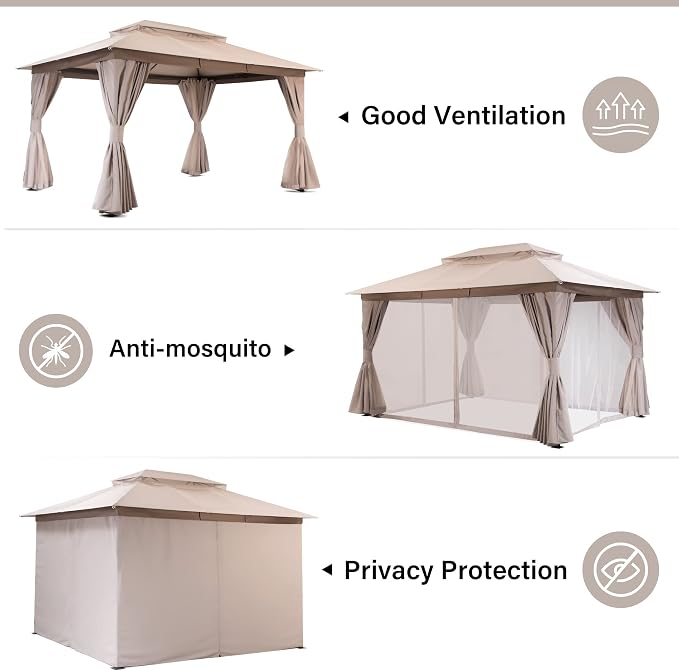 10'x13' Outdoor Gazebo, Heavy Duty Metal Frame Patio Canopy - Image 5