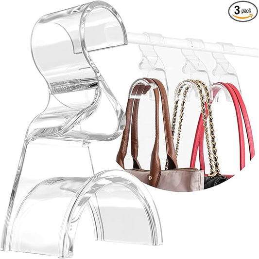 Wiosi Premium Clear Purse Hanger Closet Set of 3 - Durable Acrylic Organizers and Storage Bag Hanger for Luxury Closet - Purse Hanger Holder for Handbags, Premium Backpack Purse Hooks