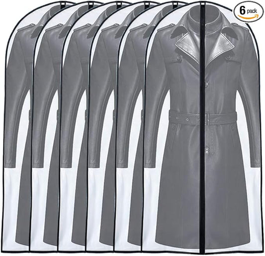 Garment Bags for Hanging Clothes 24'' x 55 '' (Set of 6) Transparent Lightweight Breathable Coat Covers for Closet with Study Full Zipper for Long Dress Clothes Storage [Upgraded Version]