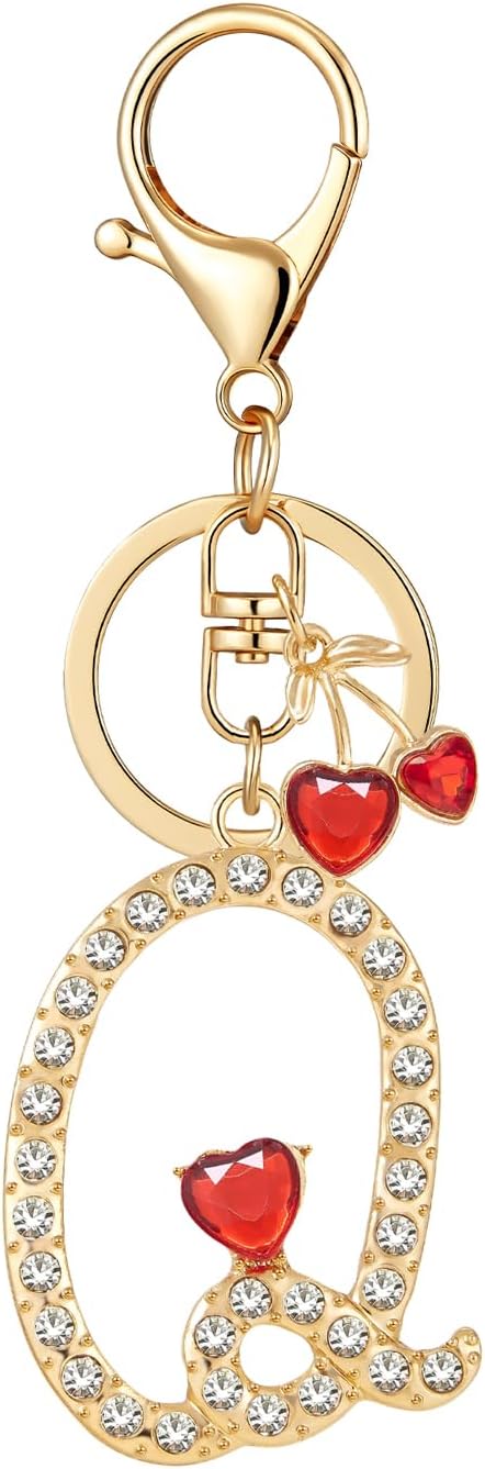 Gold Plated Alphabet Initial Letter Keyring Keychain for Women Girls Crystal Key Chains for Wallet Backpack Bag Charm