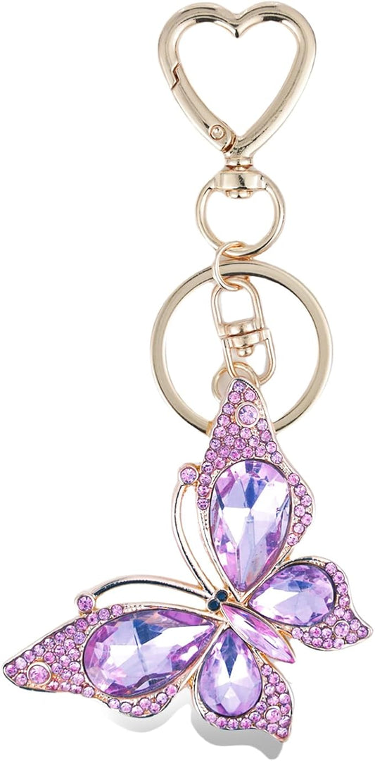 Weixiltc Charm Keychain for Women, Cute Heart Key Chain with Diamond Butterfly Pendant, Lovely Bag & Purse Keyring Accessory