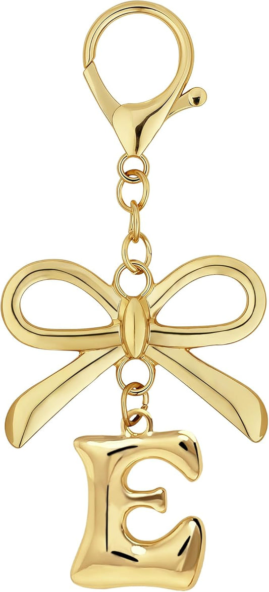 Gold Bubble Heart, Cherry, Bow & More Designs Letter Initial Keychain Bag Charms – Cute Purse Charms for Handbags