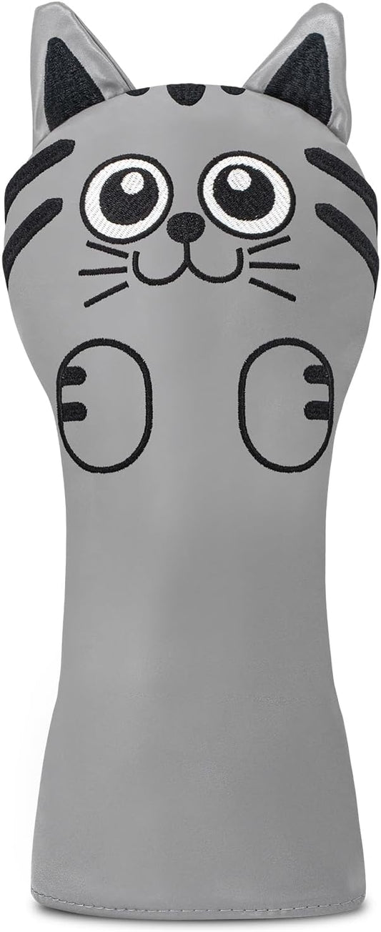 Golf Kitty Head Cover Golf Club White Leather Headcovers 1pc/4pcs Set Fits Driver Fairway Wood Hybrid Utility Putter Iron Wedge Headcover.