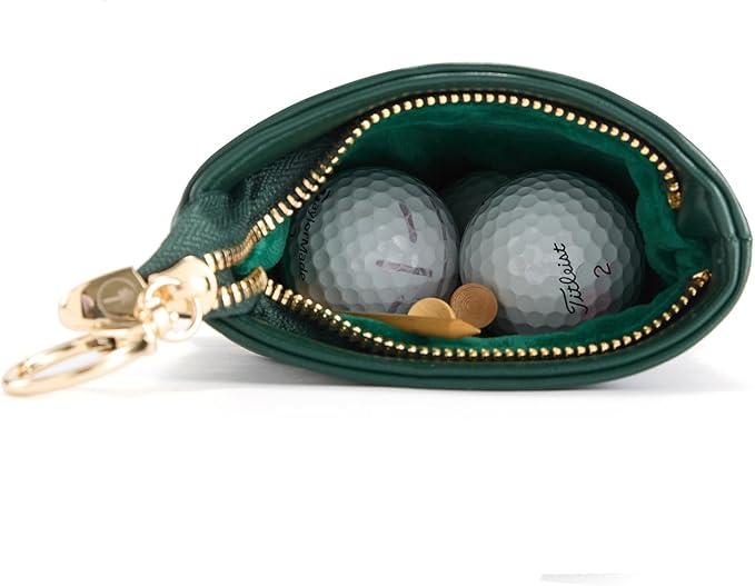 PINKTEE Golf Valuables Pouch Funny Golf Accessories Bag with Zipper Master Green Premiun Leather Golf Tee/Ball Pouch for Women Men (TALK BIRDIE TO ME, White stripe)