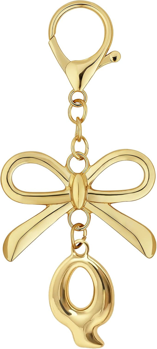Gold Bubble Heart, Cherry, Bow & More Designs Letter Initial Keychain Bag Charms – Cute Purse Charms for Handbags
