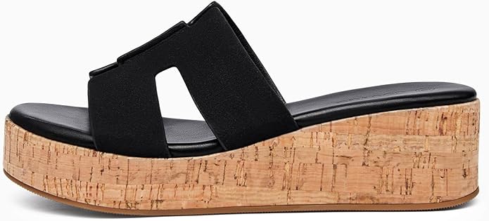 Coutgo Womens Platform Wedge Sandals Open Toe Slip On Slides Cork Heeled Comfortable Shoes
