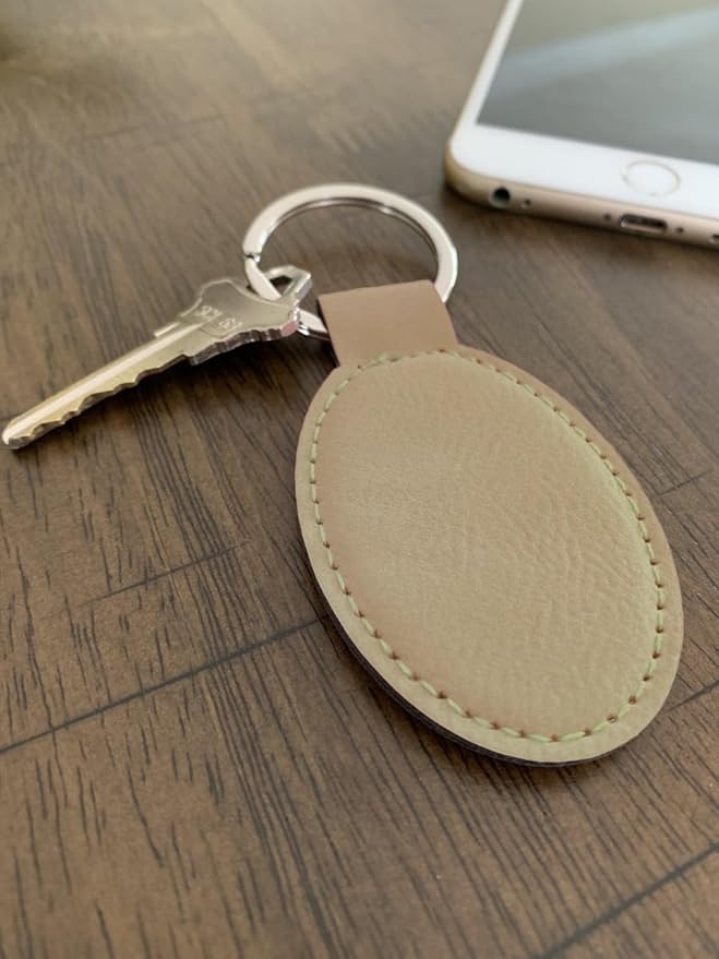 LaserGram Oval Keychain, Off Road Racer, Personalized Engraving Included (Beige)