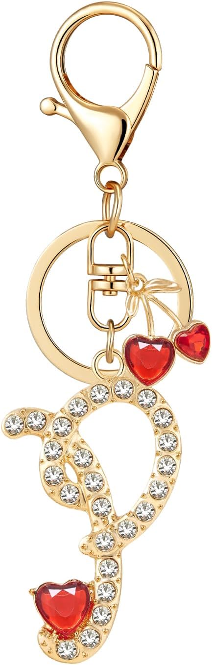 Gold Plated Alphabet Initial Letter Keyring Keychain for Women Girls Crystal Key Chains for Wallet Backpack Bag Charm