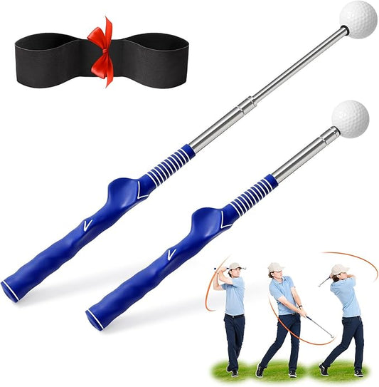 Retractable Golf Swing Training Aid, Right-Handed Golf Swing Trainer with Click Feedback, Tempo Stick Golf to Improve Strength & Tempo with Arm Band, Ideal for Beginners, Indoor & Outdoor Use