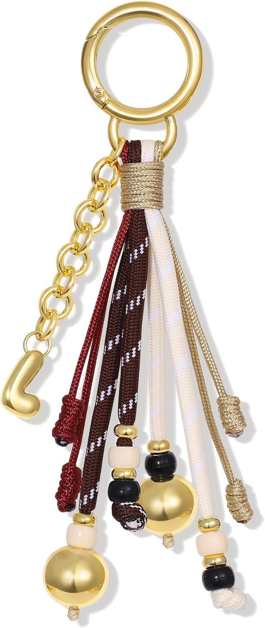 KissYan Christmas Initial Bag Charm for Women, Colorful Rope Purse Keychain With Puffy Letter, Handbag Charm for Backpack