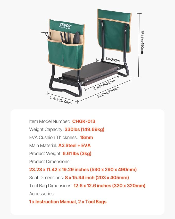 VEVOR Garden Kneeler and Seat Heavy Duty, Kneeling Bench - Image 3