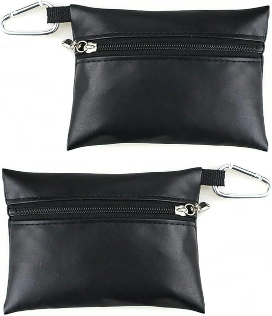 2Pcs Black Mini Golf Tee Pouch Bag, Resistant Golf Ball Tee Storage Bag Leather Golf Tees Pocket with Zipper, Golf Supplies Accessories, Golf Club Bag Accessories