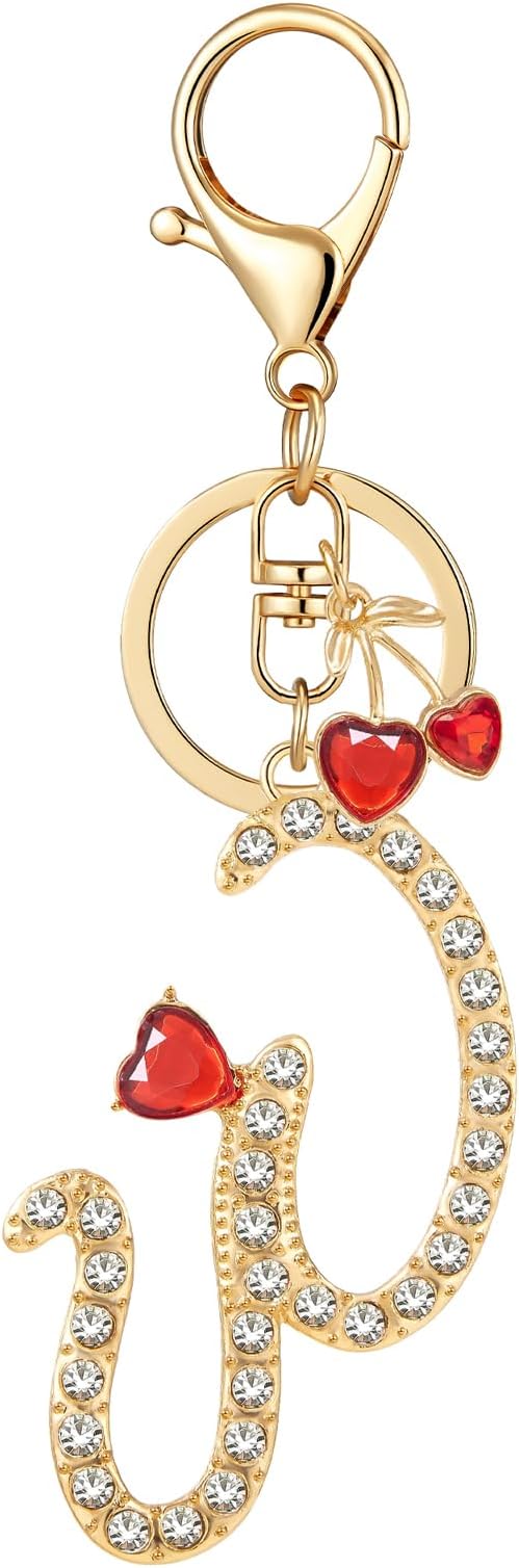Gold Plated Alphabet Initial Letter Keyring Keychain for Women Girls Crystal Key Chains for Wallet Backpack Bag Charm