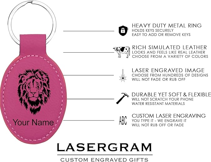 LaserGram Oval Keychain, Off Road Racer, Personalized Engraving Included (Hot Pink)