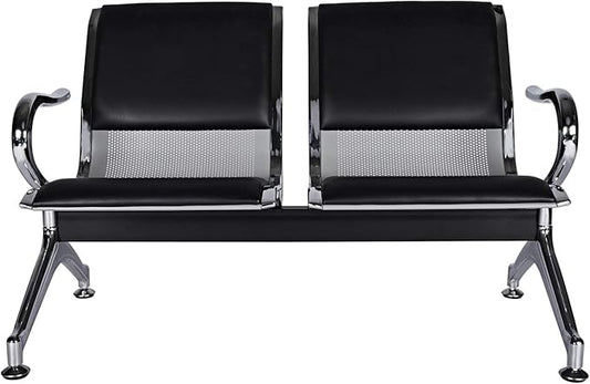 2-Seat Waiting Room Chairs - Waiting Room Bench with Arms Airport Reception Bench Guest Reception PU Leather Lobby Bench Waiting Area Chairs for Market Bank Hospital School, Black