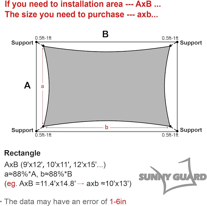 SUNNY GUARD Custom Size 8'x16' Graphite Grey Sun Shade Sail Rectangle UV Block - Image 2