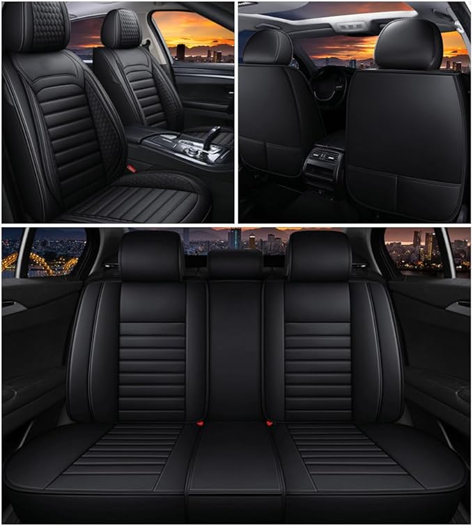 Leather Car Seat Covers for Volkswagen Golf Alltrack 2017-2019,Car Seat Covers Full Set,Seat Covers with Safety,Waterproof Seat Cover Compatible Airbag(5pcs Black Standard)