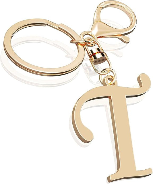 Cute Stainless Steel Gold Initial Letter Keychain for Women Girl, Charms for Key Handbag Backpack Bag, Personalized Gift