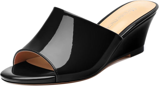 Wedge Sandals for Women Open Toe Wedge Heels Womens Matte High Heel Sandal Round Toe Heeled Wedge Sandals Slip on Casual shoes 2 inch