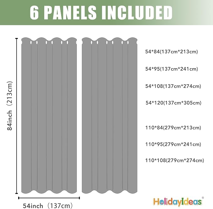 HolidayIdeas Outdoor Curtains for Patio Waterproof 6 Pcs 54x95 Inch Silver | - Image 7