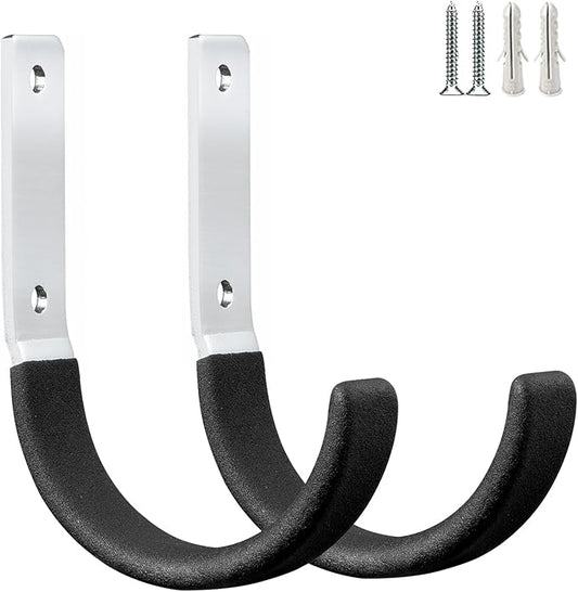 Heavy Duty Steel Garage Hooks,Garage Storage Utility Hooks,Heavy Duty Garage Garden Tool Organizer,Steel Wall Mount Hooks, Garden Hose Hanger, Small U Hooks (Black 2 Pack)