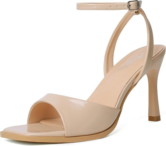Mostrin Strappy Heels for Women Square Open Toe Lace Up Heeled Sandals Ankle Strap Sexy Stiletto High Heels for Party, Prom, Dating, Wedding