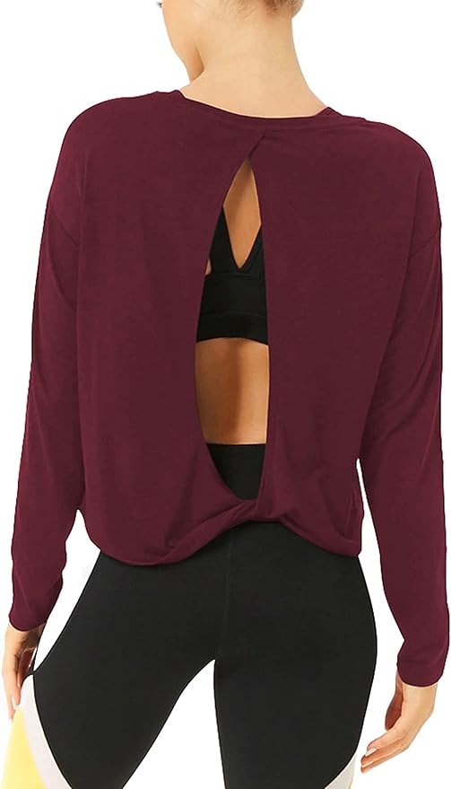 Bestisun Long Sleeve Workout Shirts Yoga Dance Tops Open Back Athletic Clothes for Women