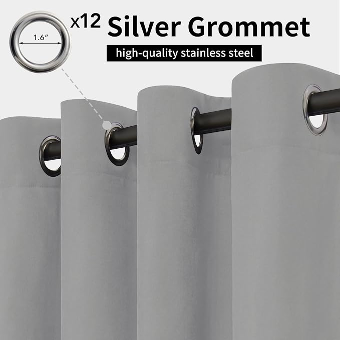 Easy-Going Outdoor Curtains for Patio 1 Panel, 110x96 inch, Light Grey | - Image 2