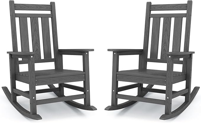 Oversized Outdoor Rocking Chair Set of 2, HDPE Patio Rockers by KINGYES