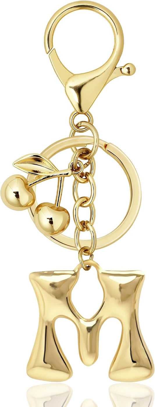 Gold Bubble Heart, Cherry, Bow & More Designs Letter Initial Keychain Bag Charms – Cute Purse Charms for Handbags