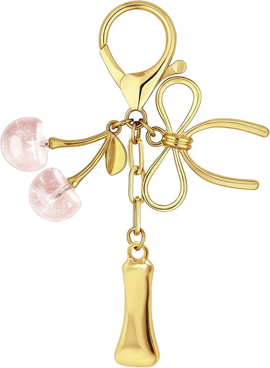 Gold Bubble Heart, Cherry, Bow & More Designs Letter Initial Keychain Bag Charms – Cute Purse Charms for Handbags