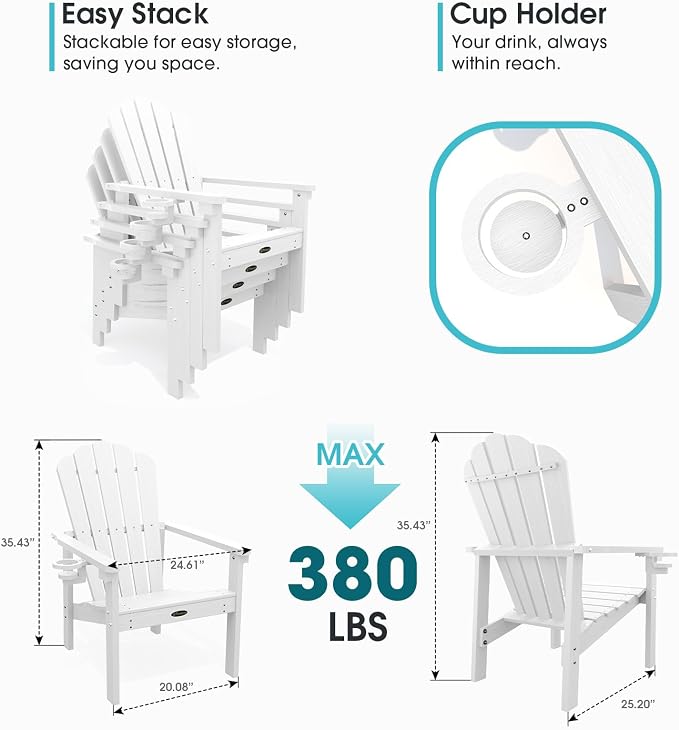 THOEOE Stackable Adirondack Chair Set of 4, Fire Pit Chairs Set of 4 | - Image 2