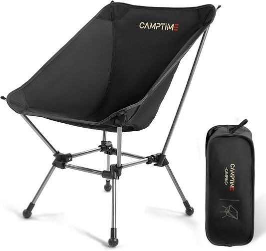 Portable Camping Chair Plus, Larger & Roomier, Compact and Lightweight, Folding Chair for Backpacking & Hiking, 330Lbs Capacity, Black