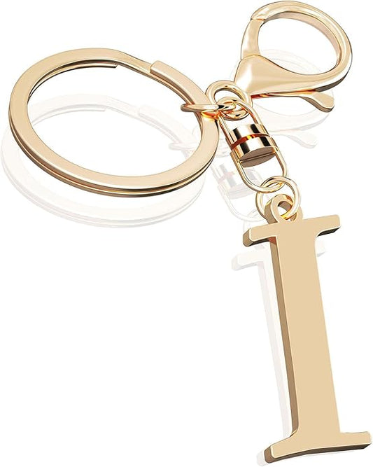 Cute Stainless Steel Gold Initial Letter Keychain for Women Girl, Charms for Key Handbag Backpack Bag, Personalized Gift