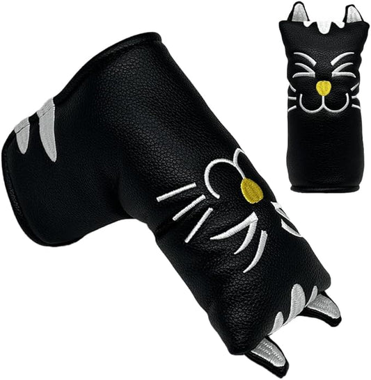 Golf Kitty Head Cover Golf Club White Leather Headcovers 1pc/4pcs Set Fits Driver Fairway Wood Hybrid Utility Putter Iron Wedge Headcover.