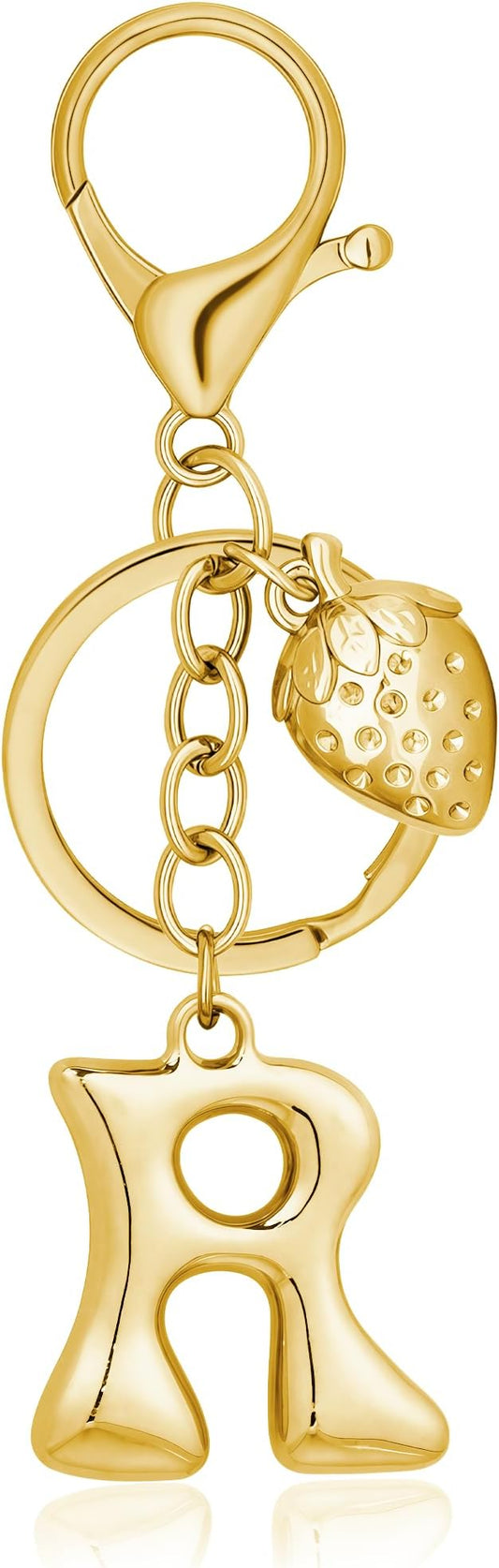 Gold Bubble Heart, Cherry, Bow & More Designs Letter Initial Keychain Bag Charms – Cute Purse Charms for Handbags